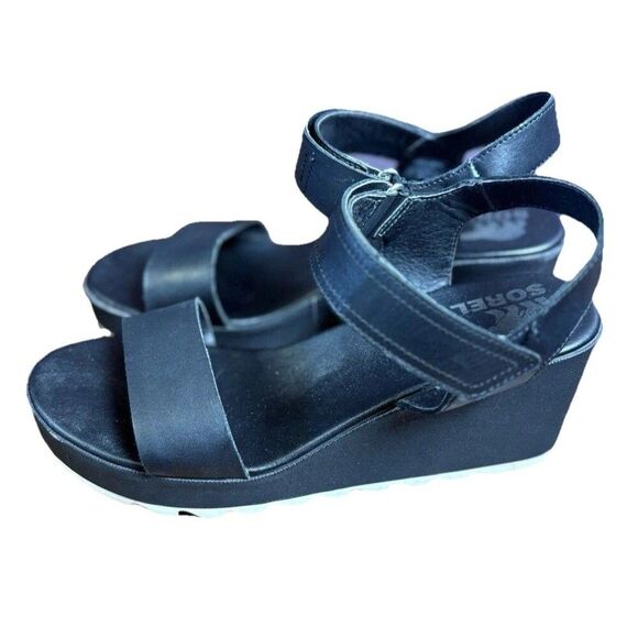 Sorel Cameron Wedge Sandal Women’s Size 10 Black Leather Classic Espadrille - Picture 12 of 12